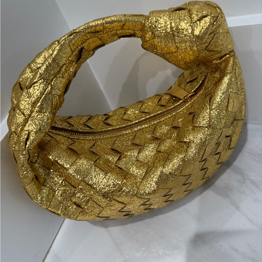 Bottega Veneta Metallic Intrecciato Mini Jodie Gold